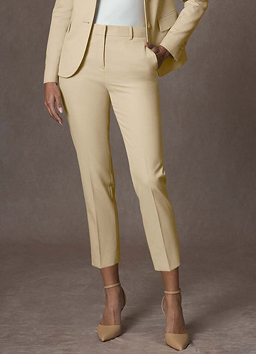 front Whitney Champagne Structured Stretch Cropped Dress Pants