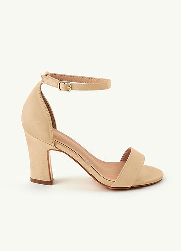 front Matching Color Stretch Satin One Strap Buckle Chunky Heel Sandals