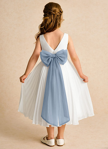 Azazie Margot Abiti da Ragazza di Fiori Abito A-Line in Chiffon Plissettato Avorio Blu Polvere image1
