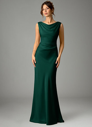 Azazie Lucille Emerald Stretch Satin Bridesmaid Dresses | Azazie