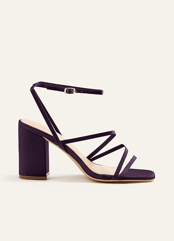 Matching Color Matte Satin Ankle Strap Block Heel Sandals front