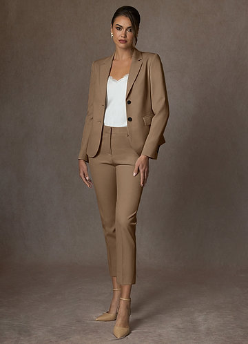 front Victoria Truffle Refined Weave Cropped Pants Suit