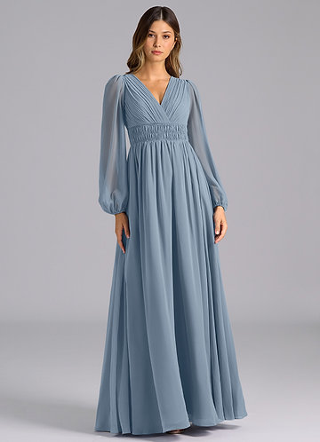 blue dress for baby girl Sparkly Silver Bridesmaid Dresses Long Sleeves – Lisposa main image 0