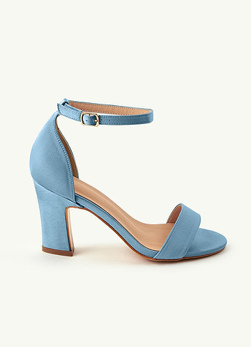 front Matching Color Stretch Satin One Strap Buckle Chunky Heel Sandals