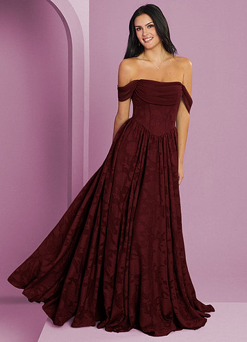 Barbie ♥ Azazie Bridesmaid Dresses Cabernet A-Line Off the Shoulder Floral Burnout Convertible Dress image1