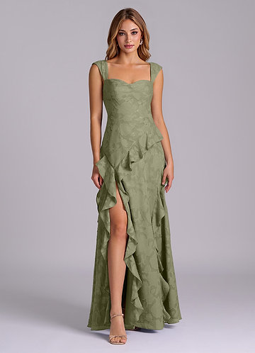 Azazie Sloane Bridesmaid Dresses Pistachio A-Line Sweetheart Neckline Floral Burnout Dress image1