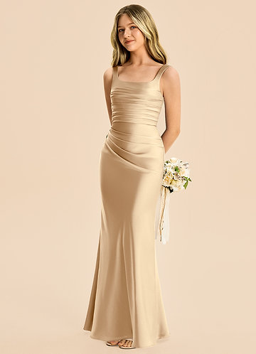champagne satin junior bridesmaid dress Dresses Child  Size:12M Magnetic closure MUSHARE Women's V Neck Formal wear The little women in