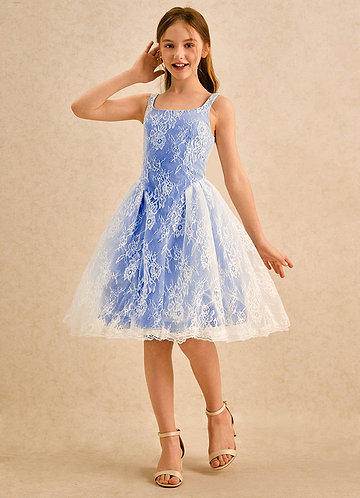 Azazie Cubbie Girls Formal Robes de Fillette d'Honneur Robe Trapèze en Dentelle Bleu Roi image1