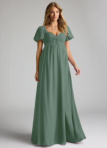 Azazie Madisynn Maternity Bridesmaid Dresses Vestir Arco Comprimento do chão Chiffon image1