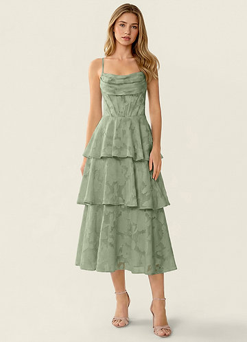 Gabriddy Licht Groen Jacquard korsetjurk met ruches image1