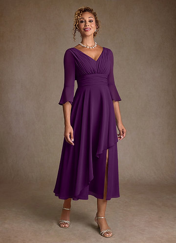 Azazie Aerynne Mother of the Brides Dresses Grape A-Line Pleated Chiffon Dress image1