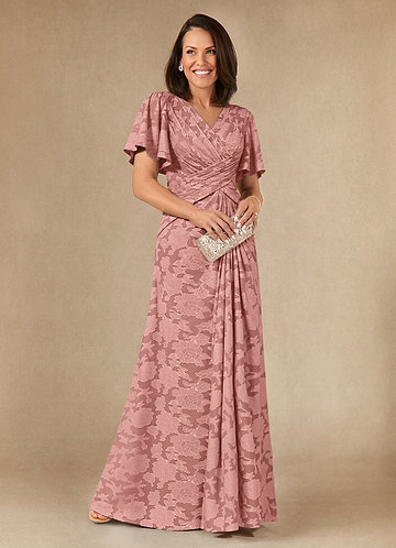 Azazie Emmeline Mother of the Brides Dresses Rosette A-Line Pleated Floral Burnout Dress image1