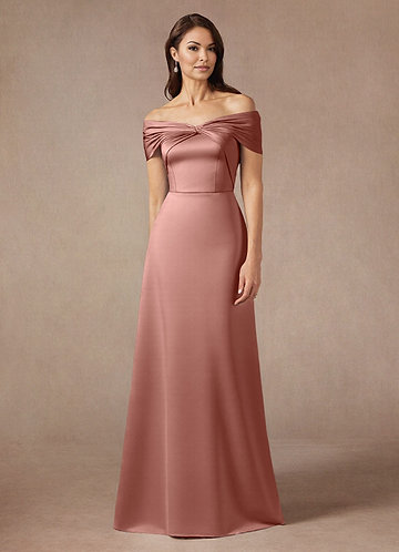 Azazie Amelia Mother of the Brides Dresses Rosette A-Line Off the Shoulder Stretch Satin Dress image1