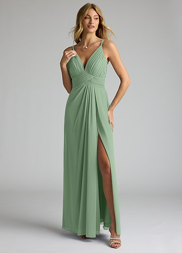 Azazie Maren Allure Bridesmaid Dresses Matcha A-Line V-Neck Lace Chiffon Dress image1