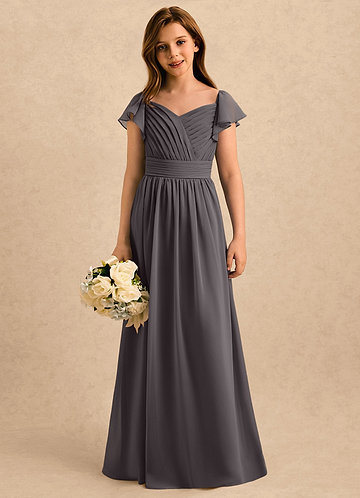 grey flower girl dresses Sweet Flower Girl Dress | Grey Sequin & Tulle with Flutter Sleeves main image 1