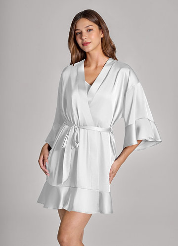 front Matching Color 2-Piece Ruffle Satin Robe and Slip Set