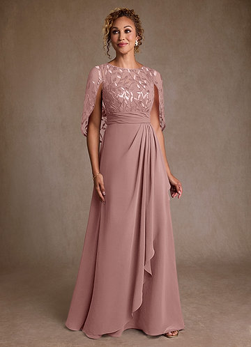 Azazie Beckley Mother of the Brides Dresses Dusty Rose A-Line Lace Chiffon Dress image1