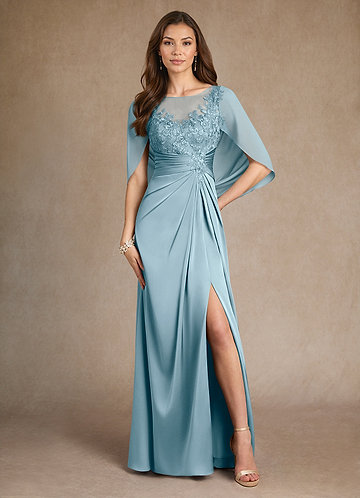 Azazie Hera Vestidos de Madre de la Novia Vestido de Azul Malhumorado de Satén Elástico de Corte en A con Encaje image1