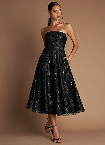 Ladies Dresses Jcpenney Fit And Flare Dresses Strapless Brocade Midi Dress  Mac Duggal Blue Multi US
