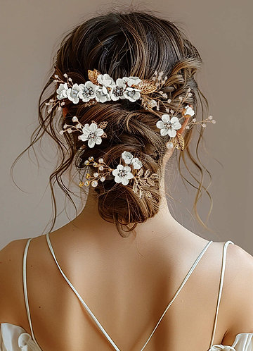 front Blue Floral Hair Comb Set