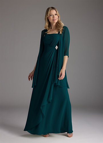 Azazie Weisz Mother of the Bride Dresses Pine A-Line Square Neckline Pleated Chiffon Dress image1