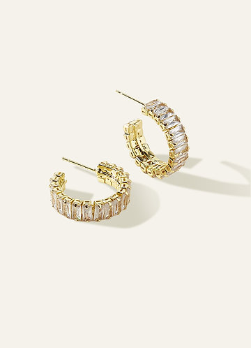 front Crystal Baguette Hoop Earrings
