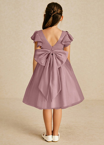 Azazie Kaeya Robes de Fillette d'Honneur Robe Trapèze en Tulle Arc Rose Poussiéreuse image1