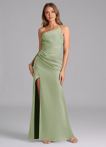 Azazie Eren Bruidsmeisjes Jurken Jurk van Stretch Satijn met Zeemeermin One-Shoulder Stoffige Salie image1