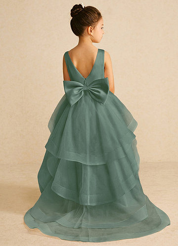 Azazie Pumpkin Flower Girl Dresses Eucalyptus A-Line Convertible Tulle Dress image1 0