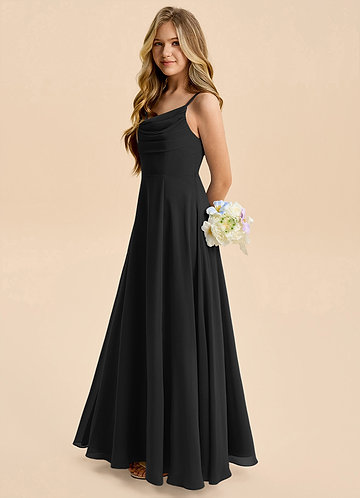 black satin junior bridesmaid dresses A Line V Back Chiffon Lace Junior Bridesmaid Dress, Cabernet main image 1