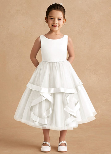 Azazie Posy Blumenkinder Kleider A-Linie Mit Perlen Tüll Kleid Elfenbein image1