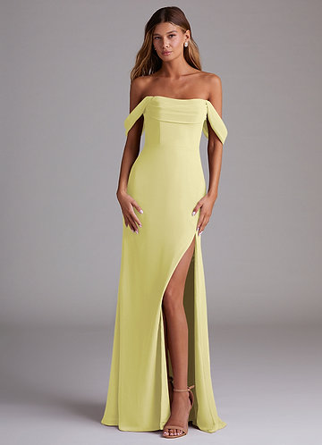 Azazie Saige Bridesmaid Dresses Lemon Sorbet A-Line Off the Shoulder Chiffon Convertible Dress image1 0