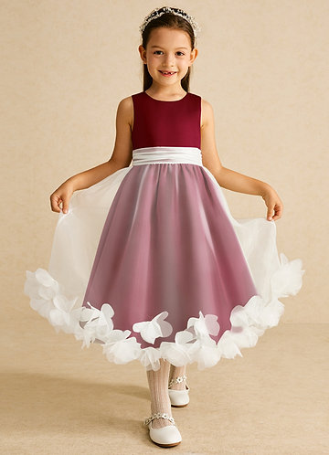 Azazie Stardust Flower Girl Dresses Burgundy A-Line Sleeveless Organza Dress image1