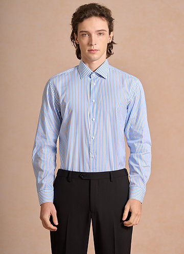 front Aiden White Pale Blue 100% Cotton Non-Iron Striped Dress Shirt