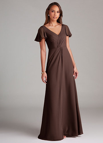 Azazie Soren Bridesmaid Dresses Ganache A-Line Ruched Chiffon Dress image1