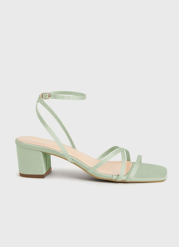 front Matching Color Matte Satin Cross Strips Block Heel Sandals