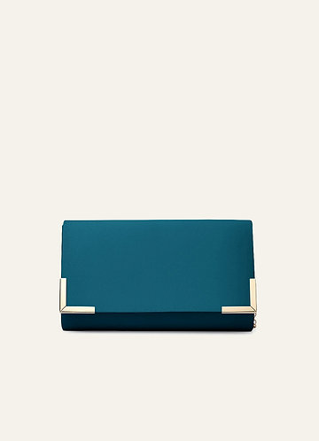 front Matching Color Matte Satin Envelope Clutch Bag