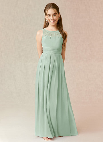 Azazie Bibiane Junior Agave A-Line Pleated Chiffon Dress image1