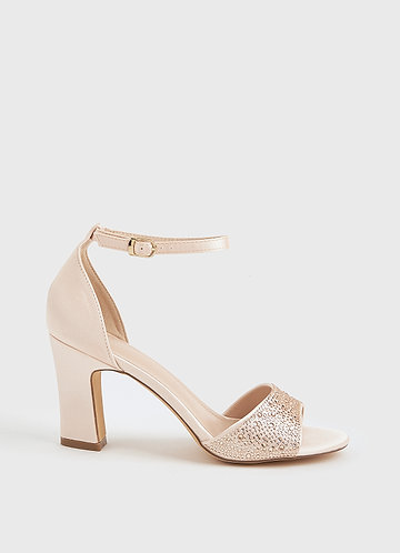 front Rhinestone Strap Block Heel Sandals