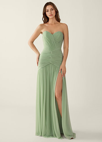 Blairen Vert Clair Robe de bal en tulle froncée à la main image1