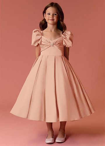 Barbie ♥ Azazie Flower Girl Dresses English Rose Ball-Gown Sweetheart Neckline Stretch Satin Dress image1