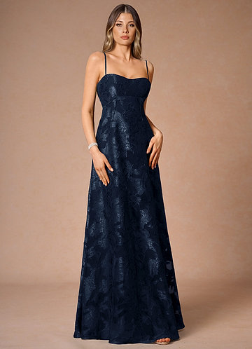 open lace back dress Poly USA 9168 Long Sequin V-Neck A-Line Dress main image 1