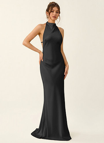 prom dresses simple black KissProm Halter Backless Mermaid Long Dress, Black / Custom Size With Cosmic KissProm Black Lace Applique High