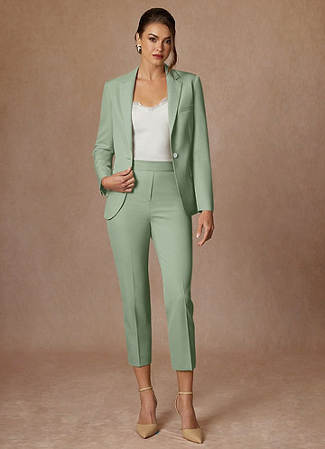front Kennedy Dusty Sage Refined Weave Performance Pants Suit