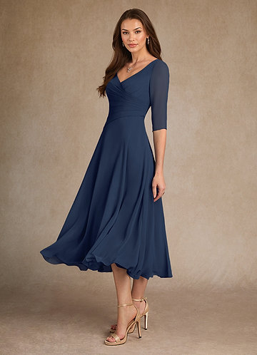 Azazie Durant Vestidos de Madre de la Novia Vestido de Azul Marino Oscuro de Gasa de Corte en A con Plisado image1