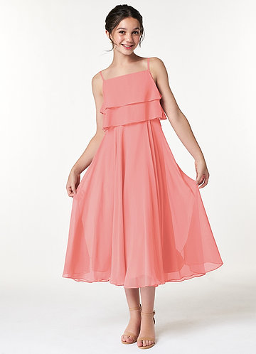 Azazie Ensley Junior Vestido Coral de Chiffon de Linha A com Plissado image1
