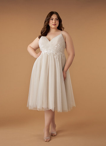 Azazie Liana Wedding Dresses Diamond White Nude A-Line V-Neck Sequins Tulle Dress image1