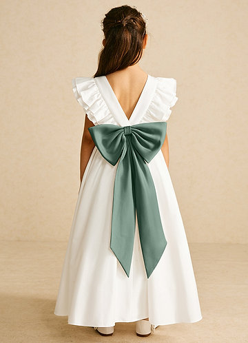 Azazie Aero Flower Girl Dresses Ivory Eucalyptus A-Line Pleated Cotton Dress image1 0