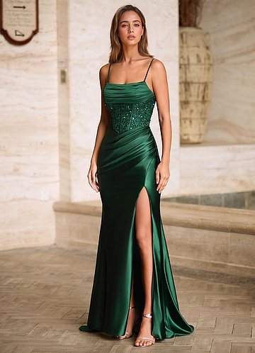 Starlit Dark Green Cowl Neck Prom Dress image1