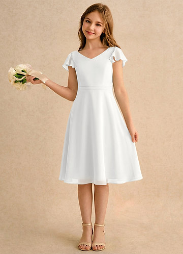 Azazie Narin Girls Formal Klänningar för brudeflicka Klä A-Line i Chiffong med ärmar image1